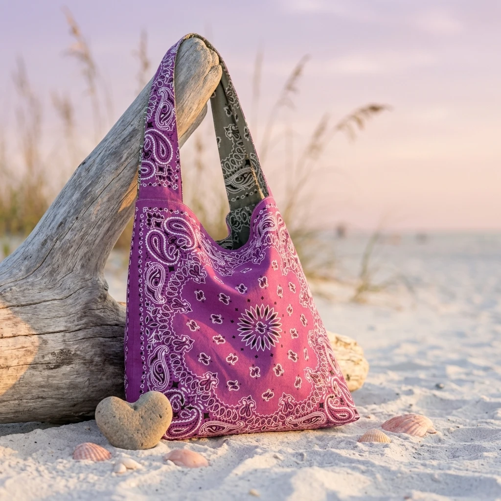 Purple -Gray Reversable Bandana Tote Bag