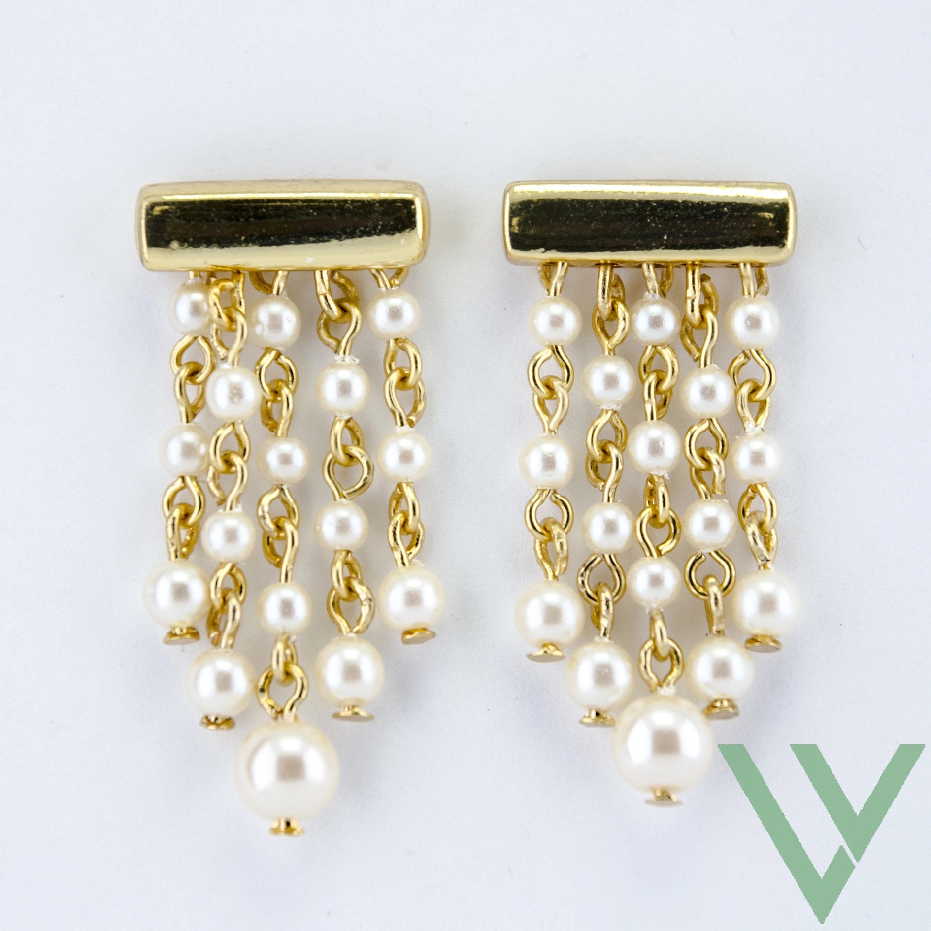 Gold Bar Pearl Chain Earrings