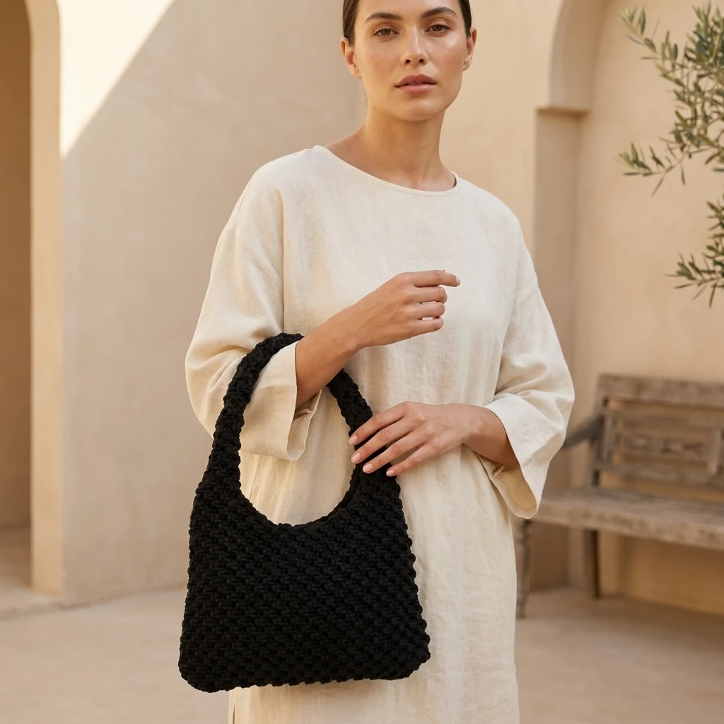 Black Knitted Shoulder Bag