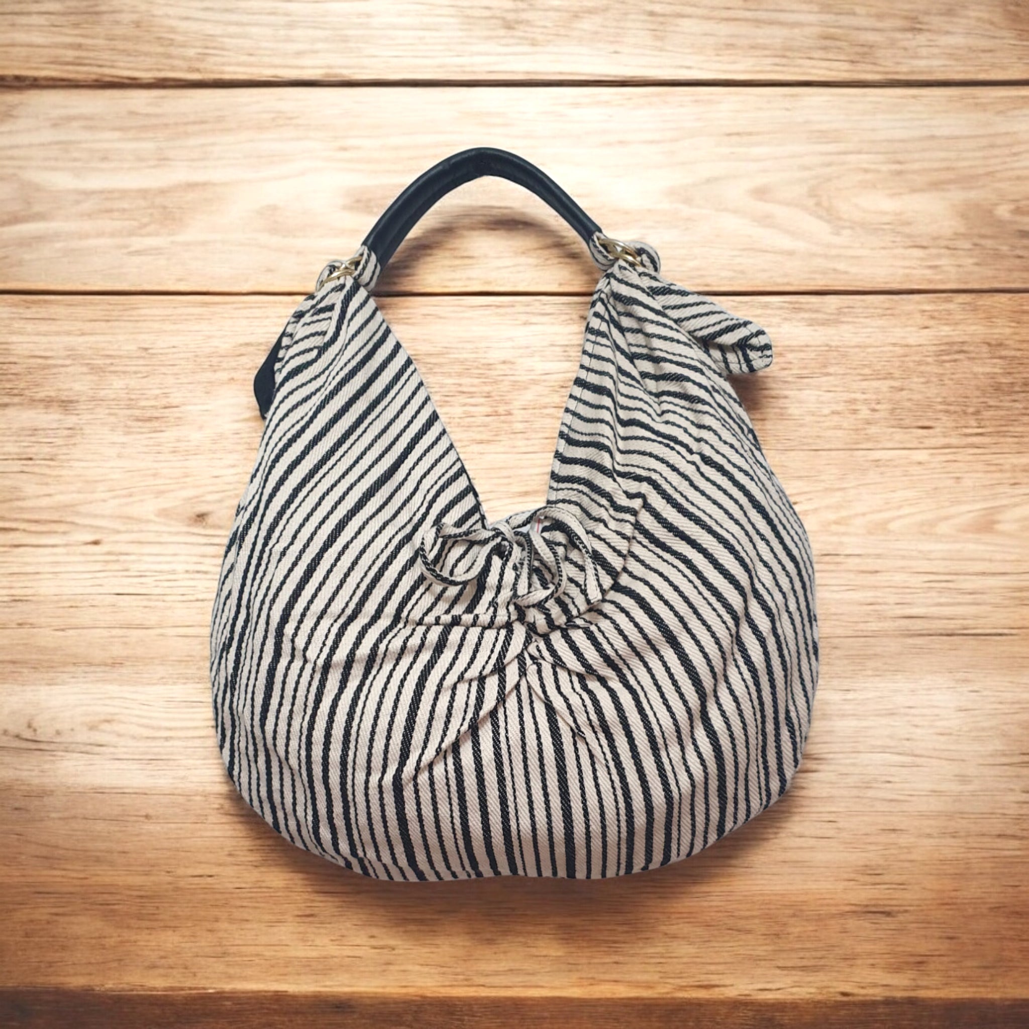 Striped Boho Hobo Shoulder Bag with Faux Leather Handle