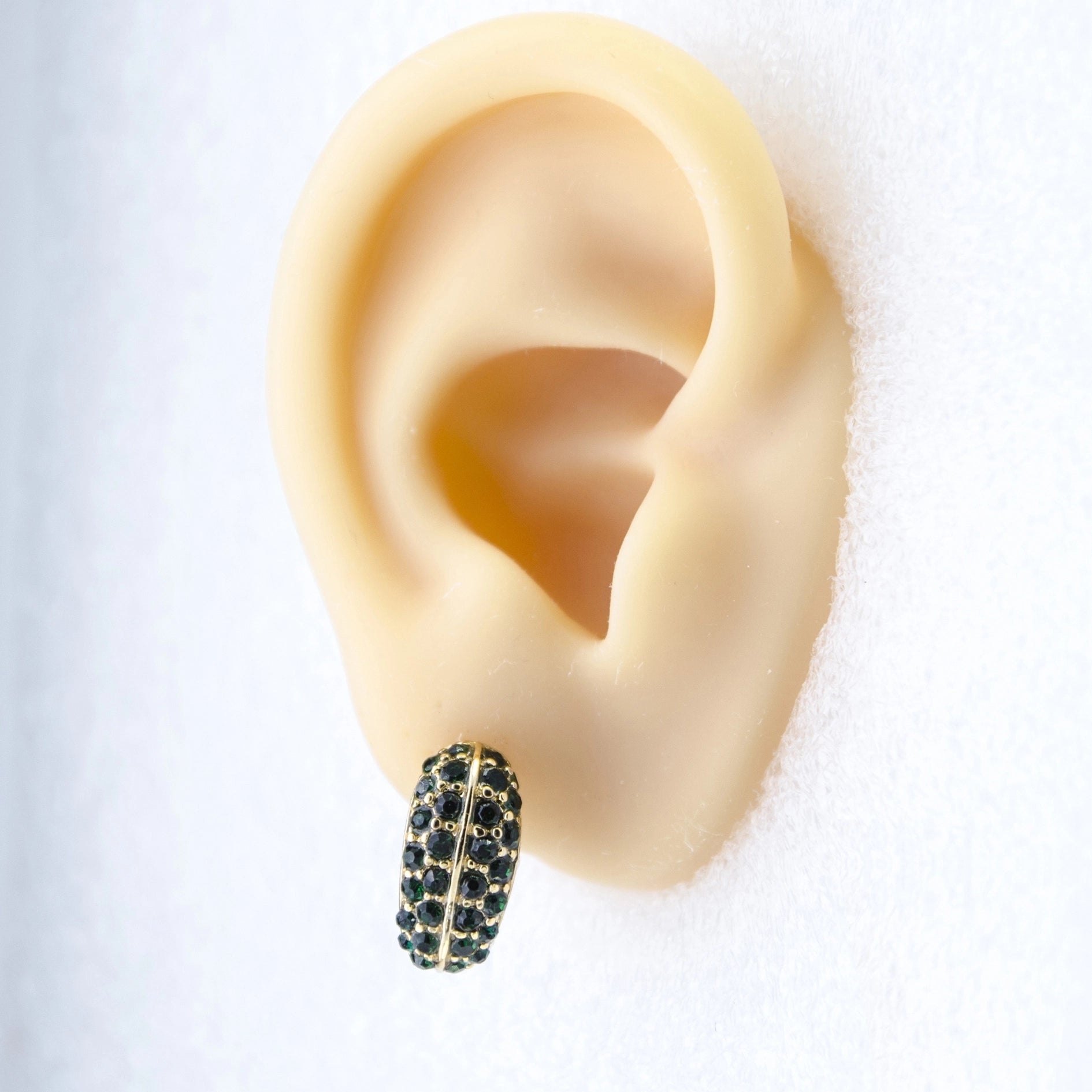 Gold Oval Black Stone Stud Earrings