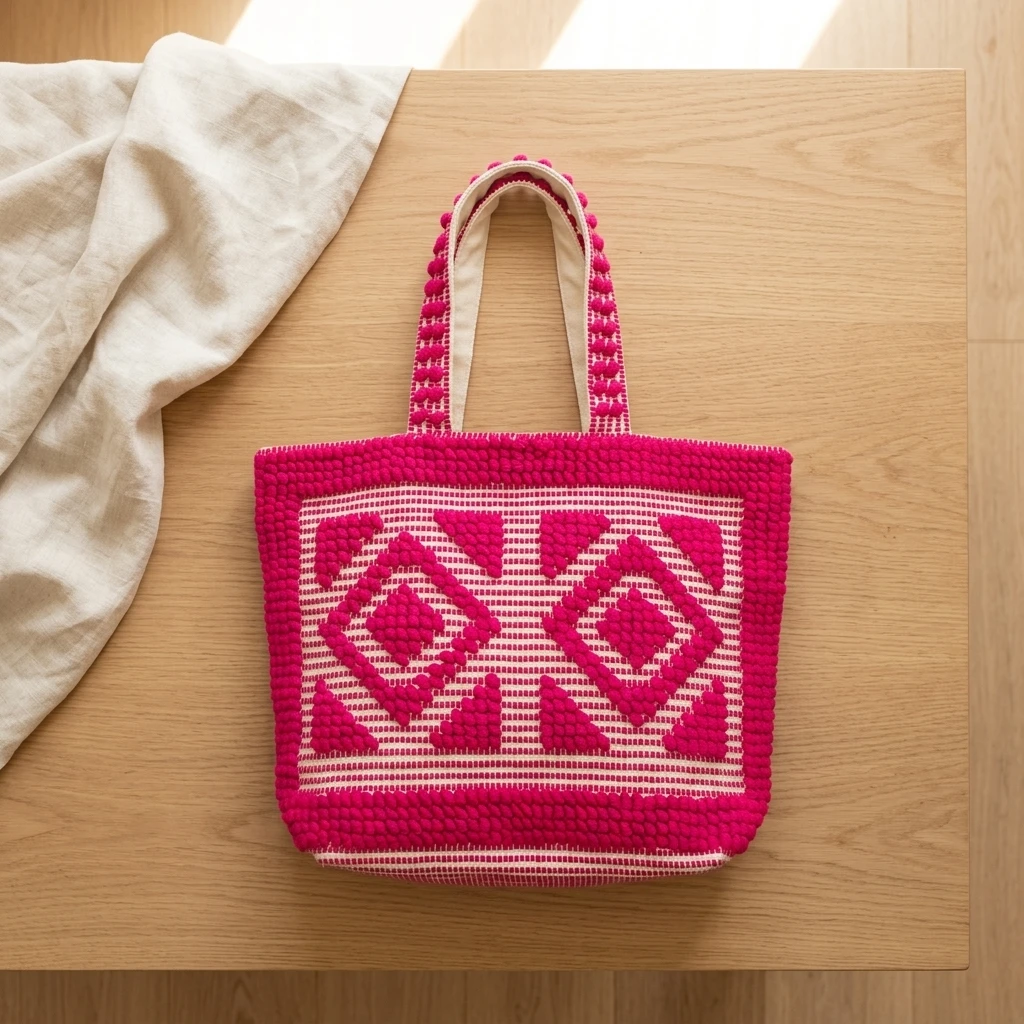 Geometric Pink Handwoven Tote
