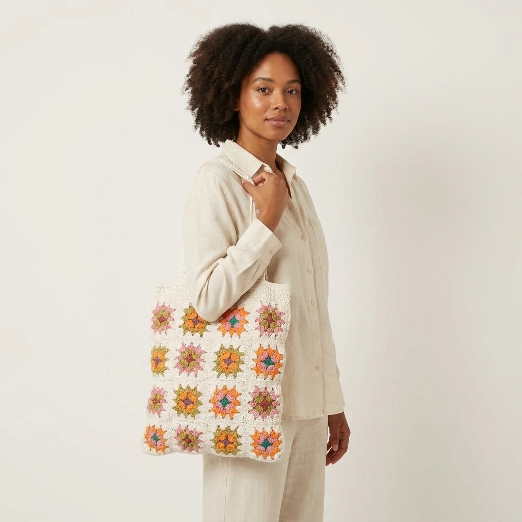 Crochet Granny Square Tote Bag