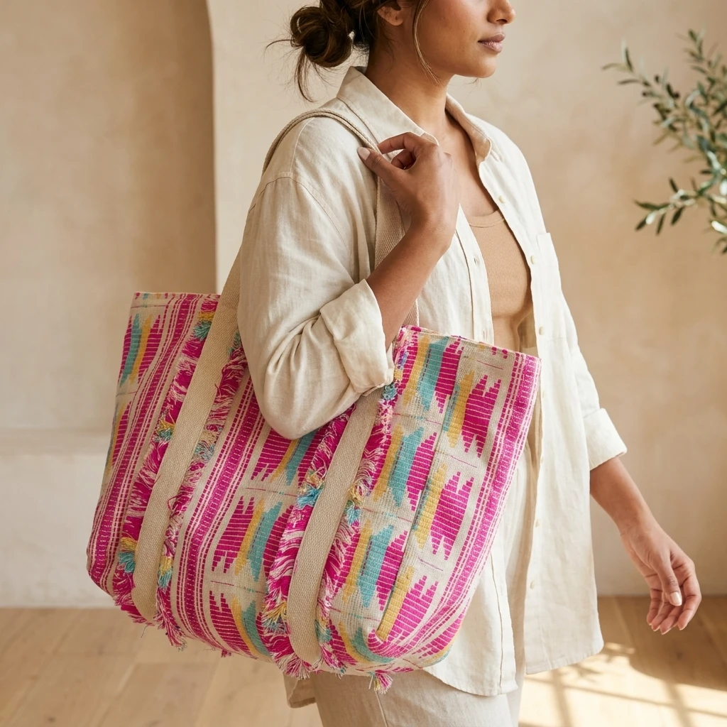 Colorful Fringed Tote Bag