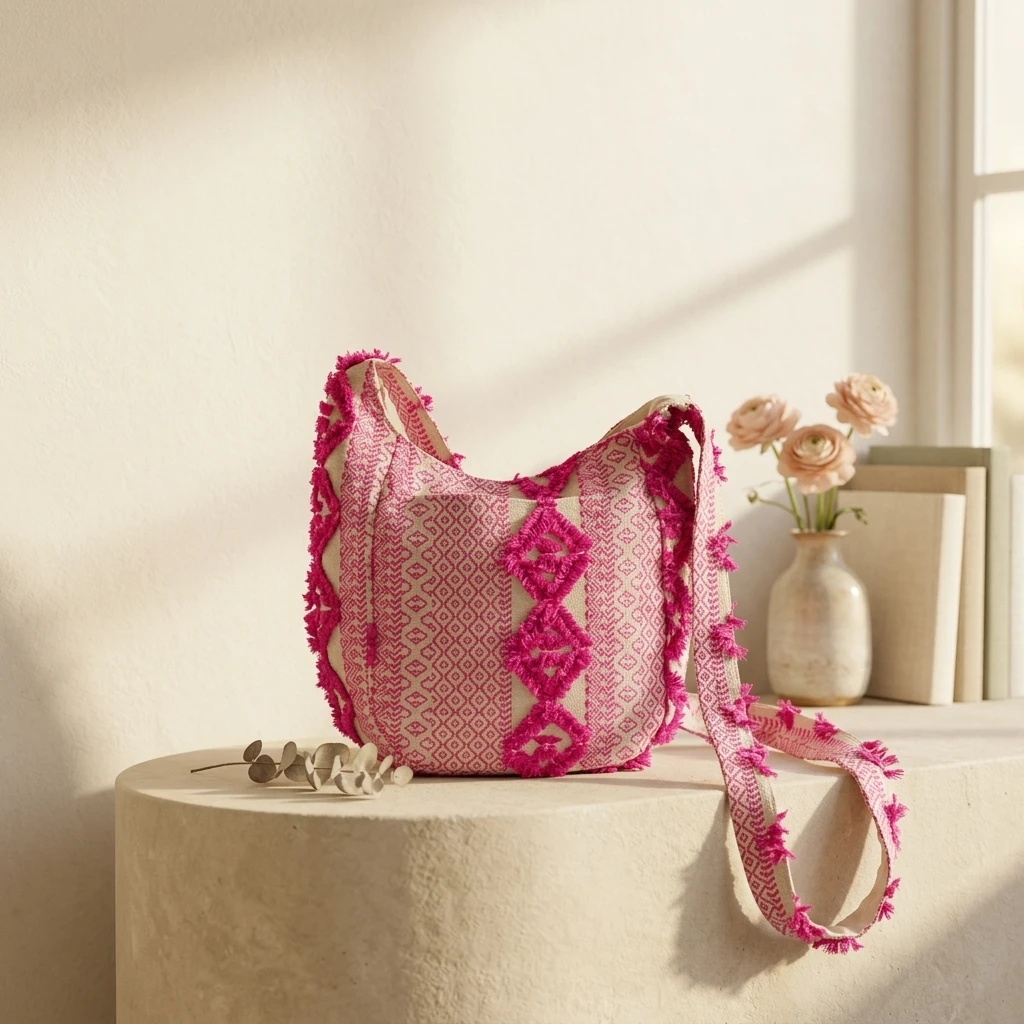Handwoven Pink Patterned Shoulder Bag