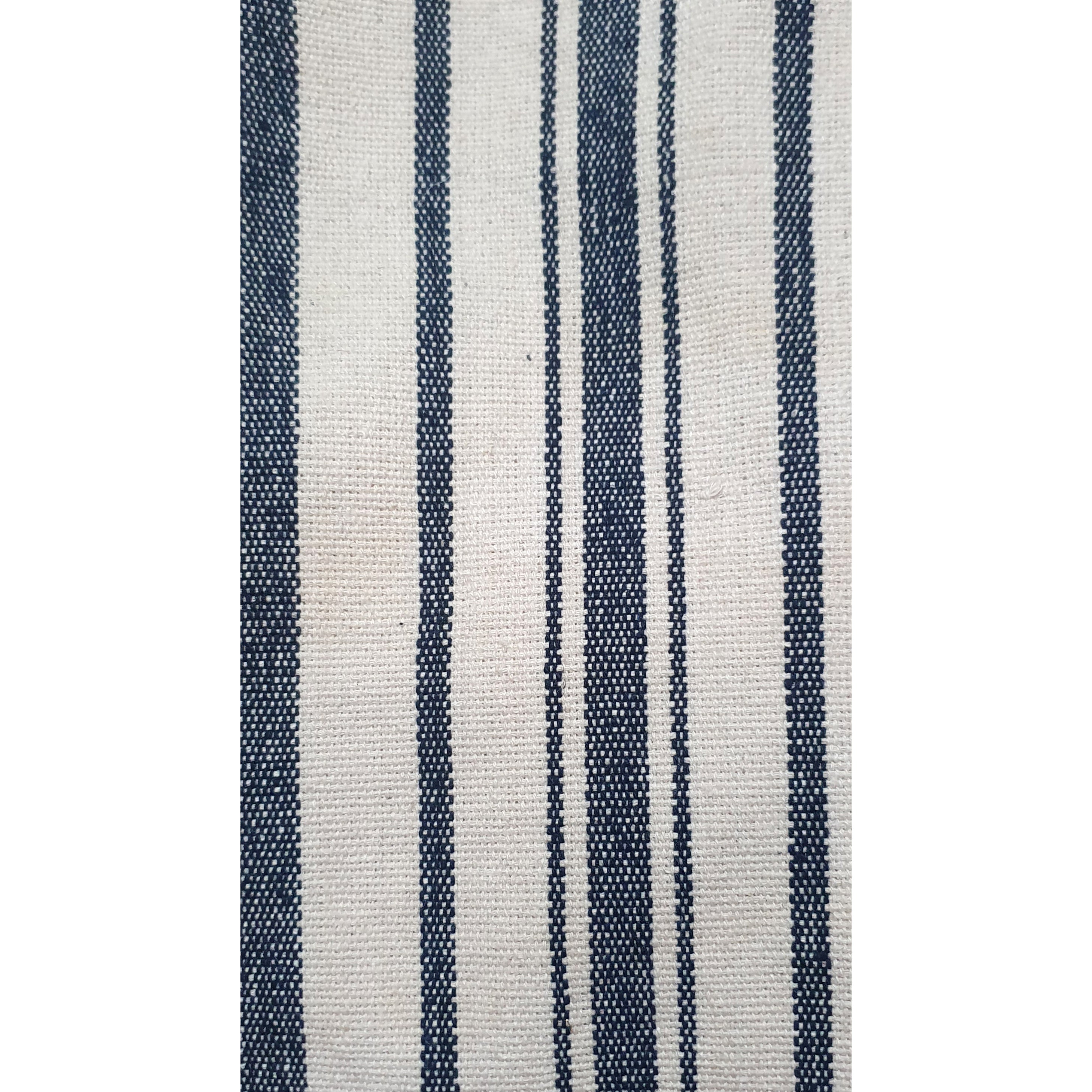 Navy and Off-White Striped Dhurrie Tote Bag with Fringe Detail