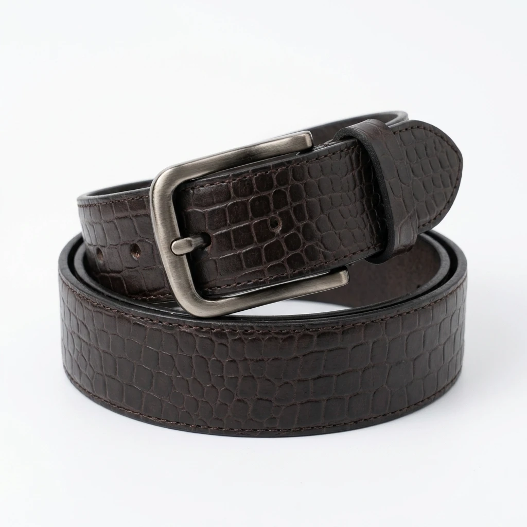 Black Crocodile-Print Leather Belt