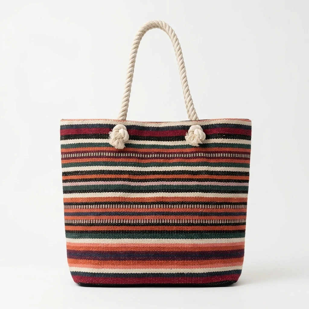 Striped Woven Tote Bag