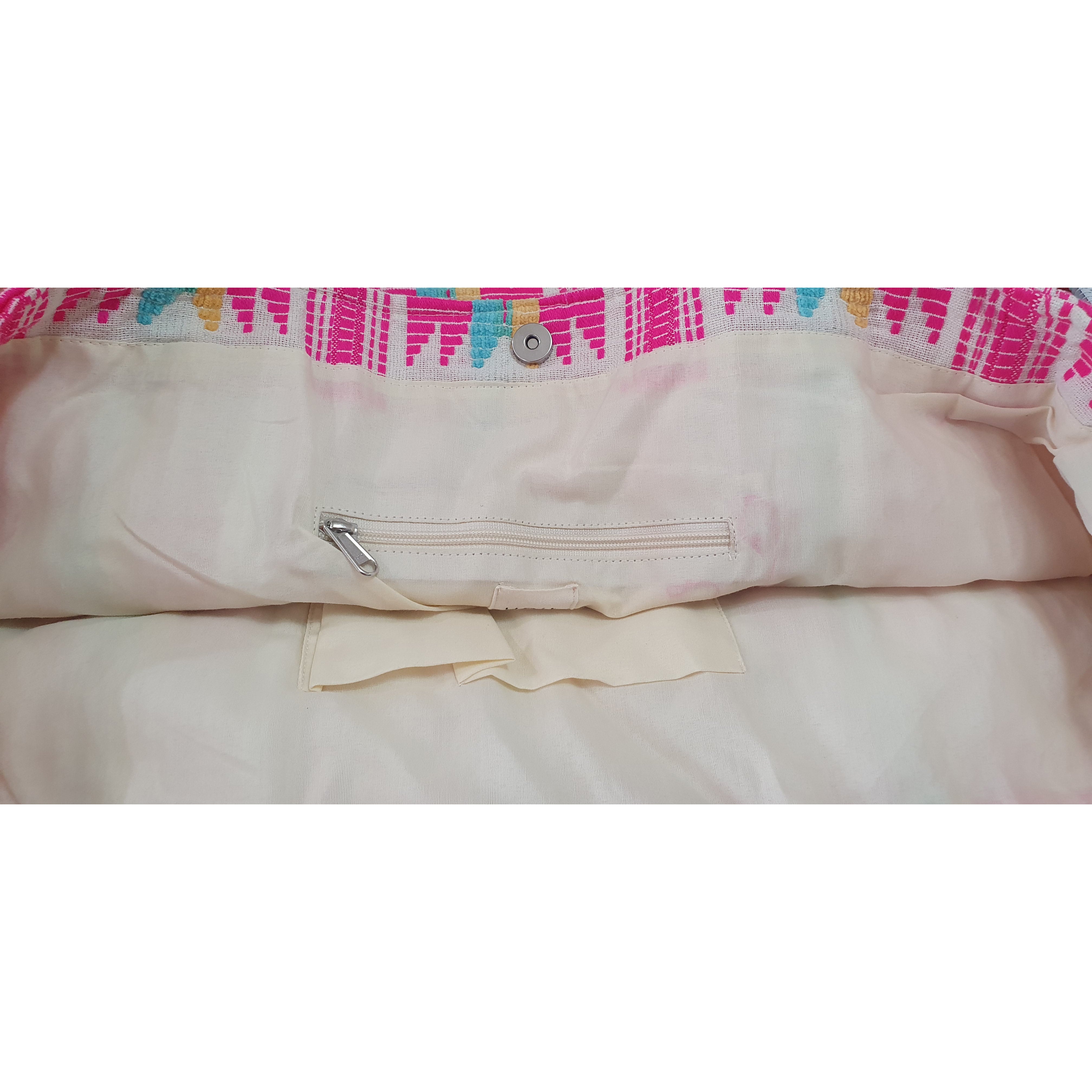 Neon Pink Jacquard Tote Bag with Fringed Details