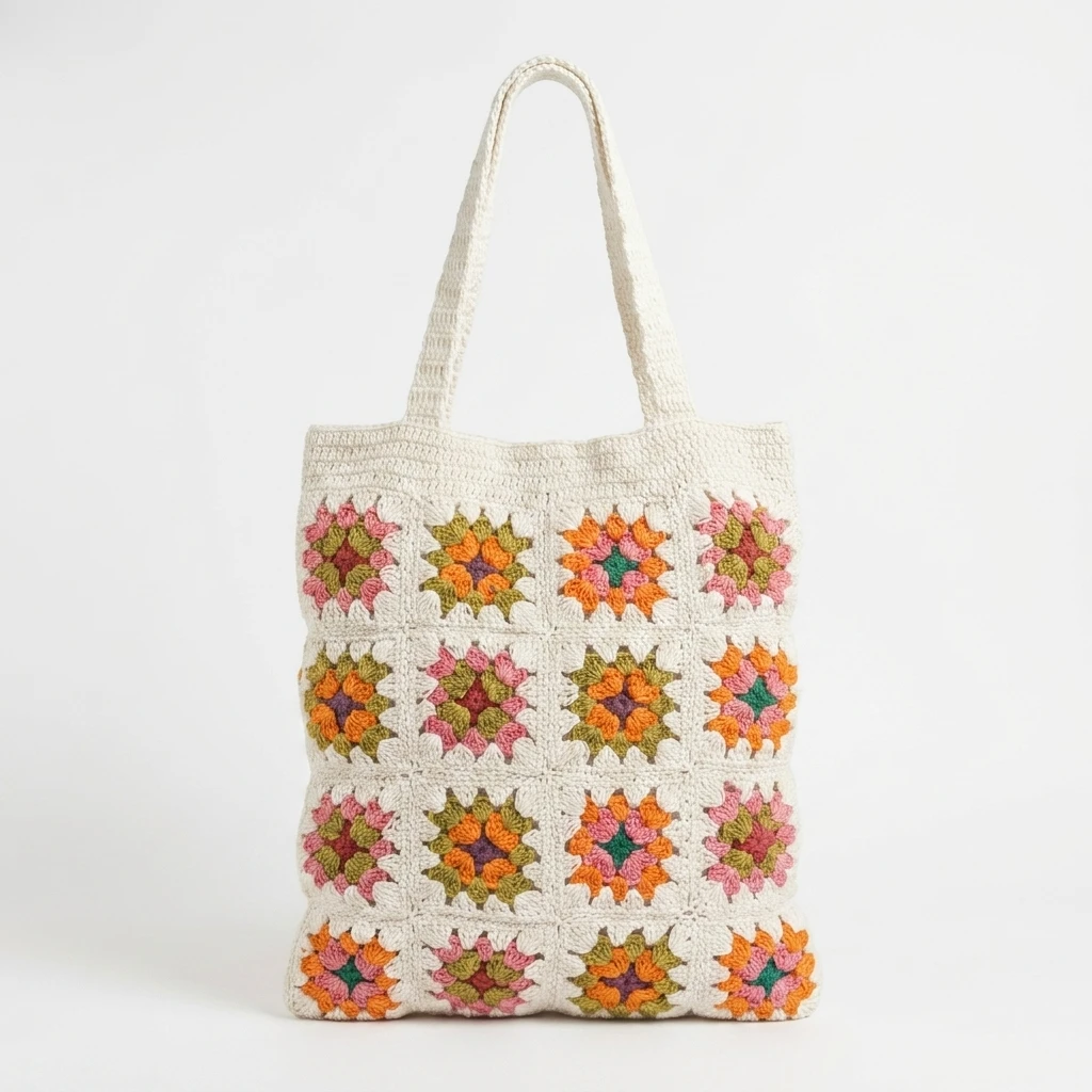 Crochet Granny Square Tote Bag