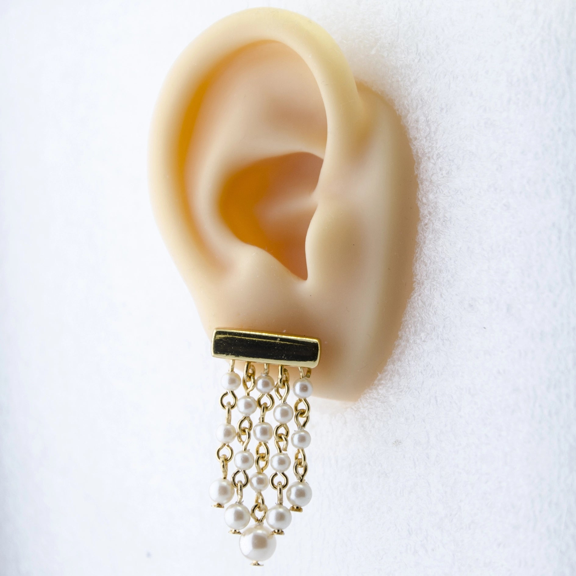 Gold Bar Pearl Chain Earrings