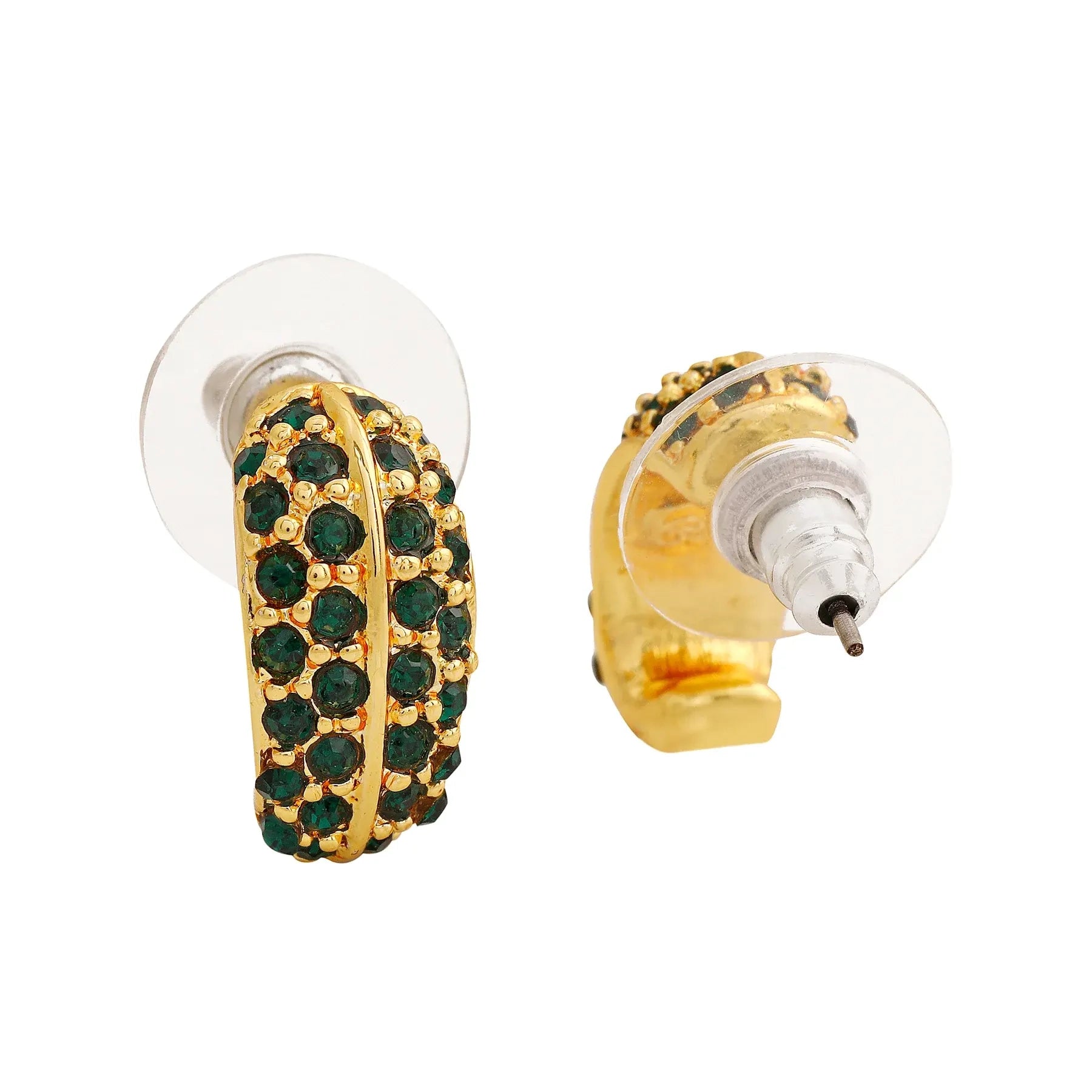 Gold Oval Black Stone Stud Earrings