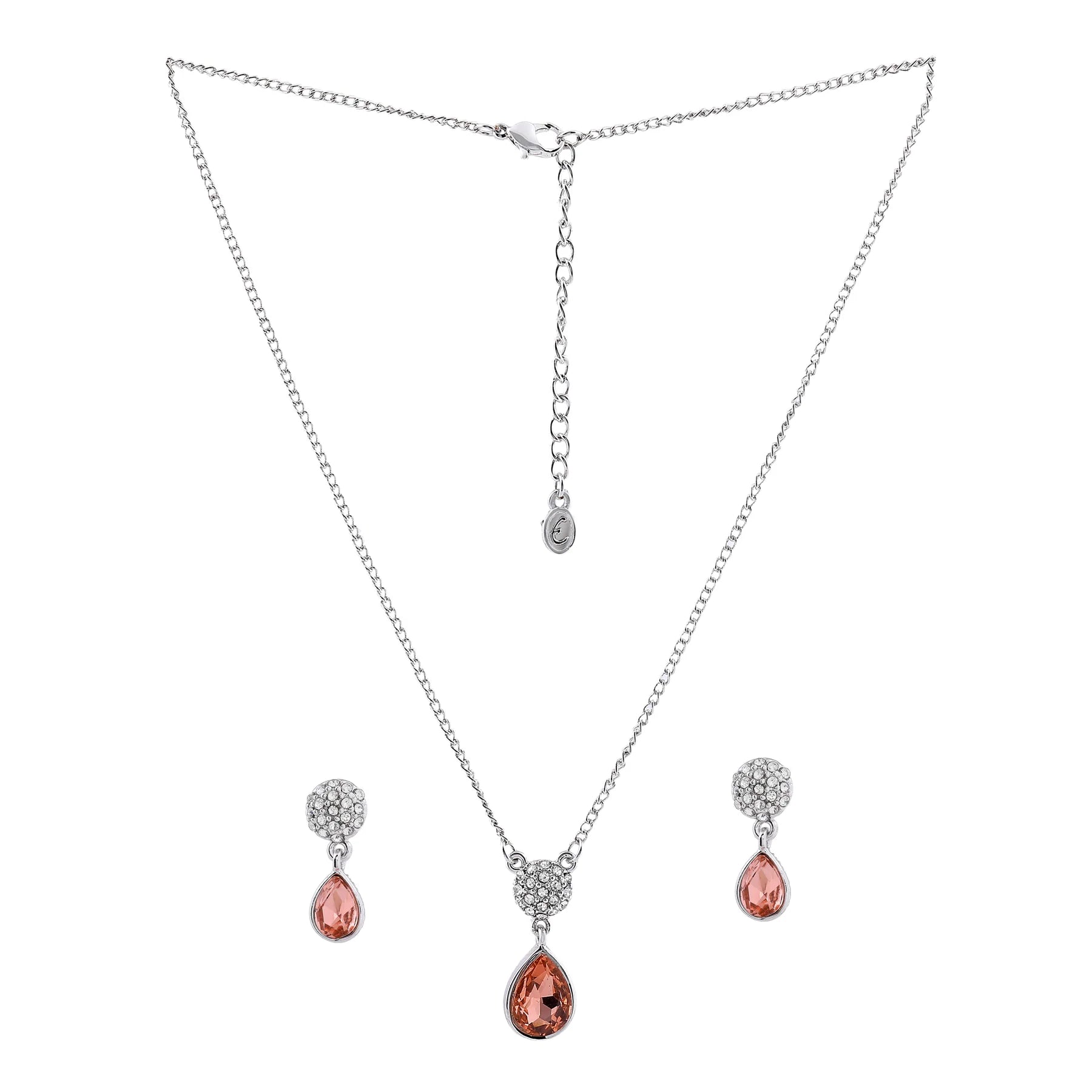 Rhodium Plated Champagne drop pendant set