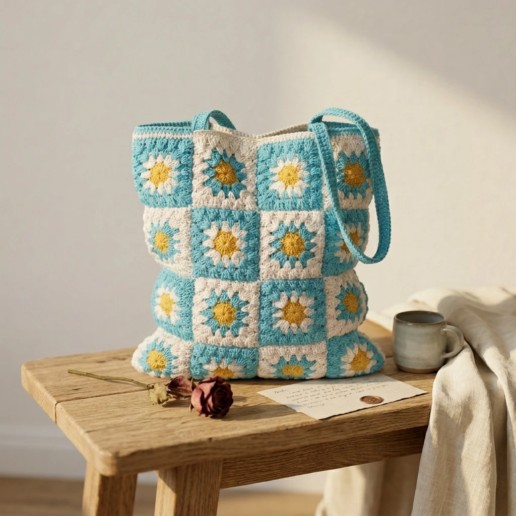 Crochet Daisy Tote Bag