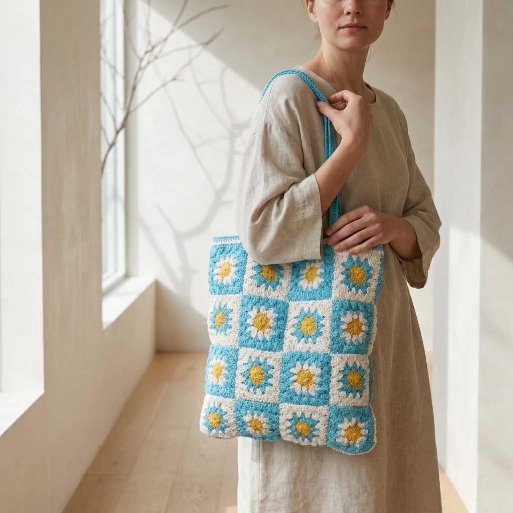 Crochet Daisy Tote Bag