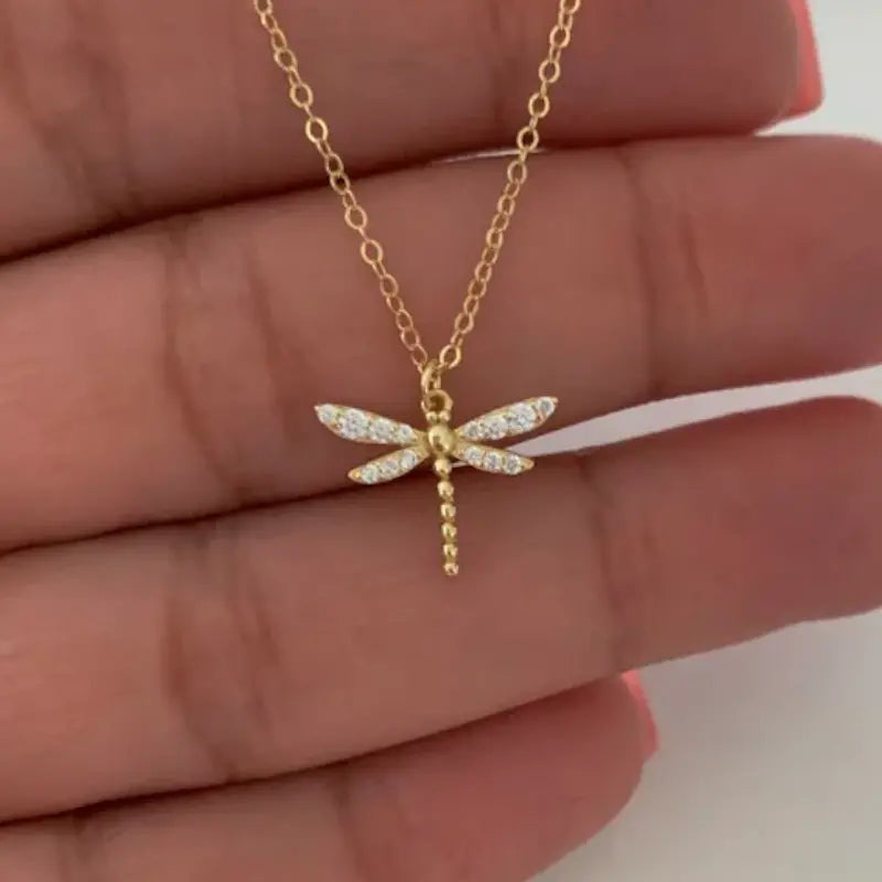 Gold Dragonfly Pendant Necklace
