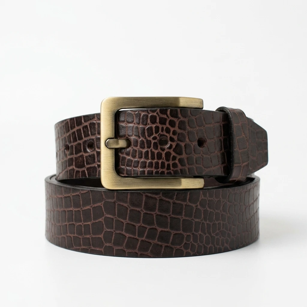 Brown Croc Embossed Leather Belt