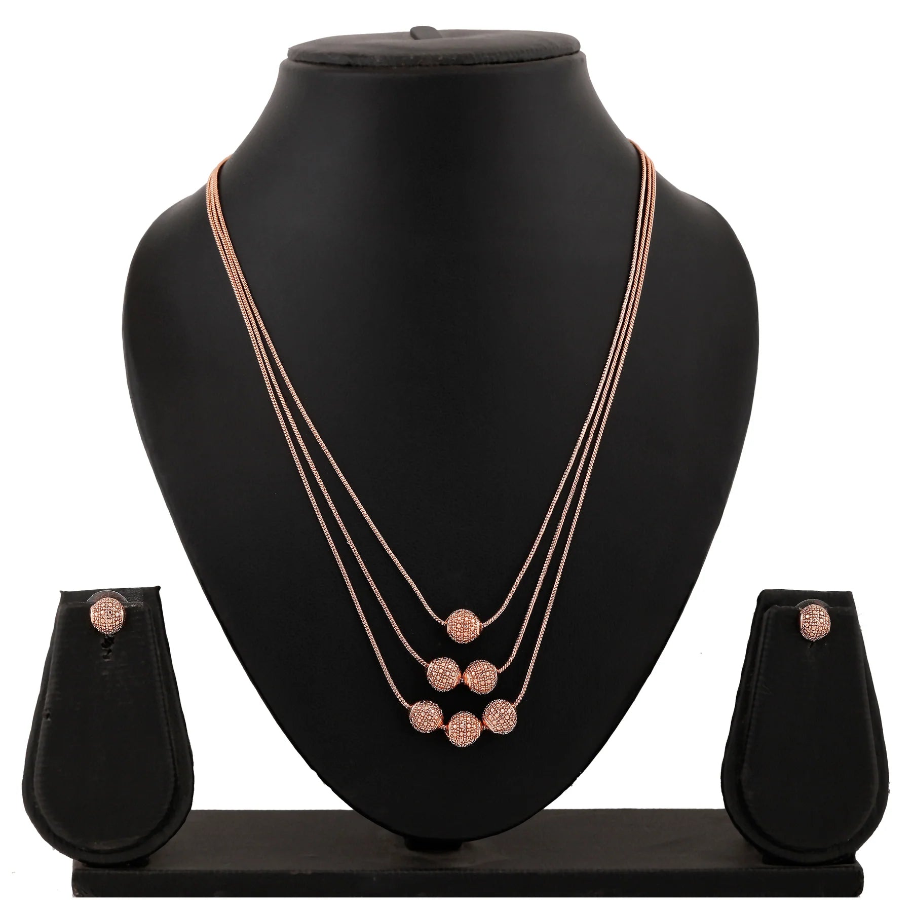 Rose Gold plated Layered Necklace & Earring Set