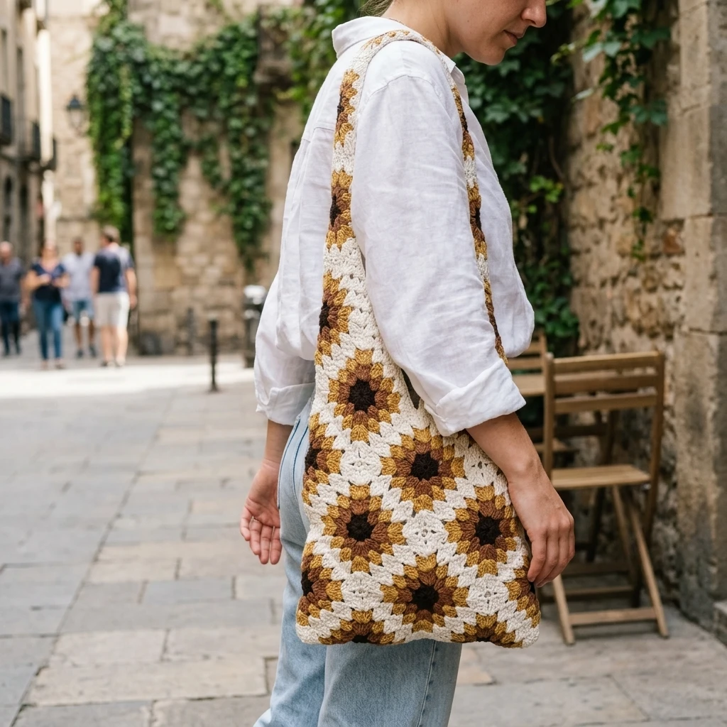 Crochet Sunflower Tote Bag