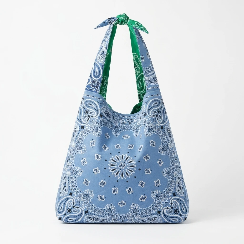 Blue-Green Reversable Print Tote Bag
