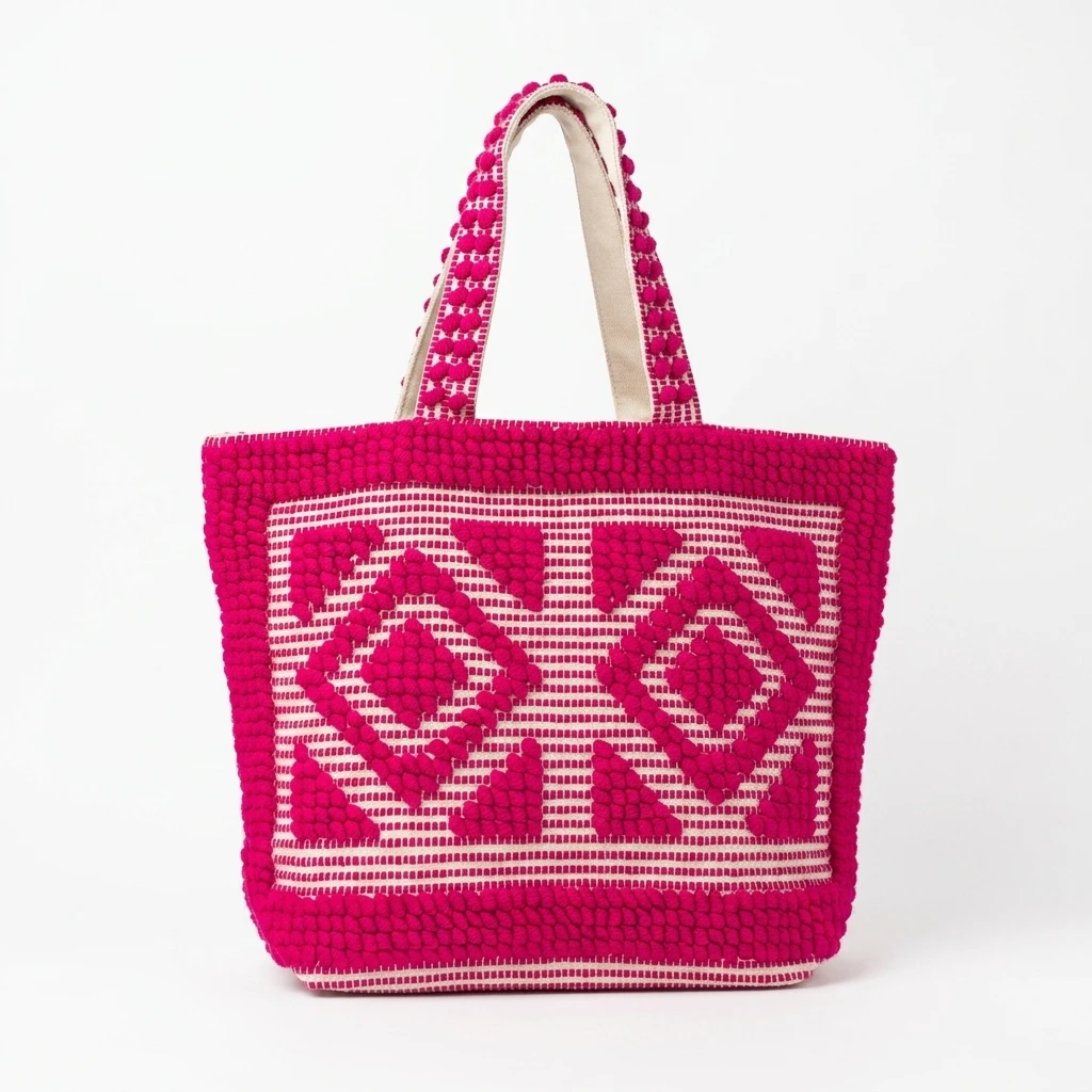 Geometric Pink Handwoven Tote