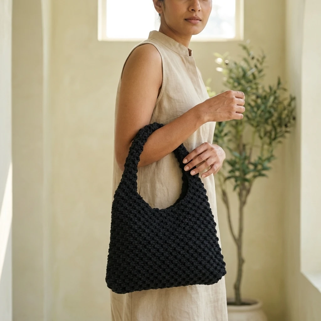 Black Knitted Shoulder Bag