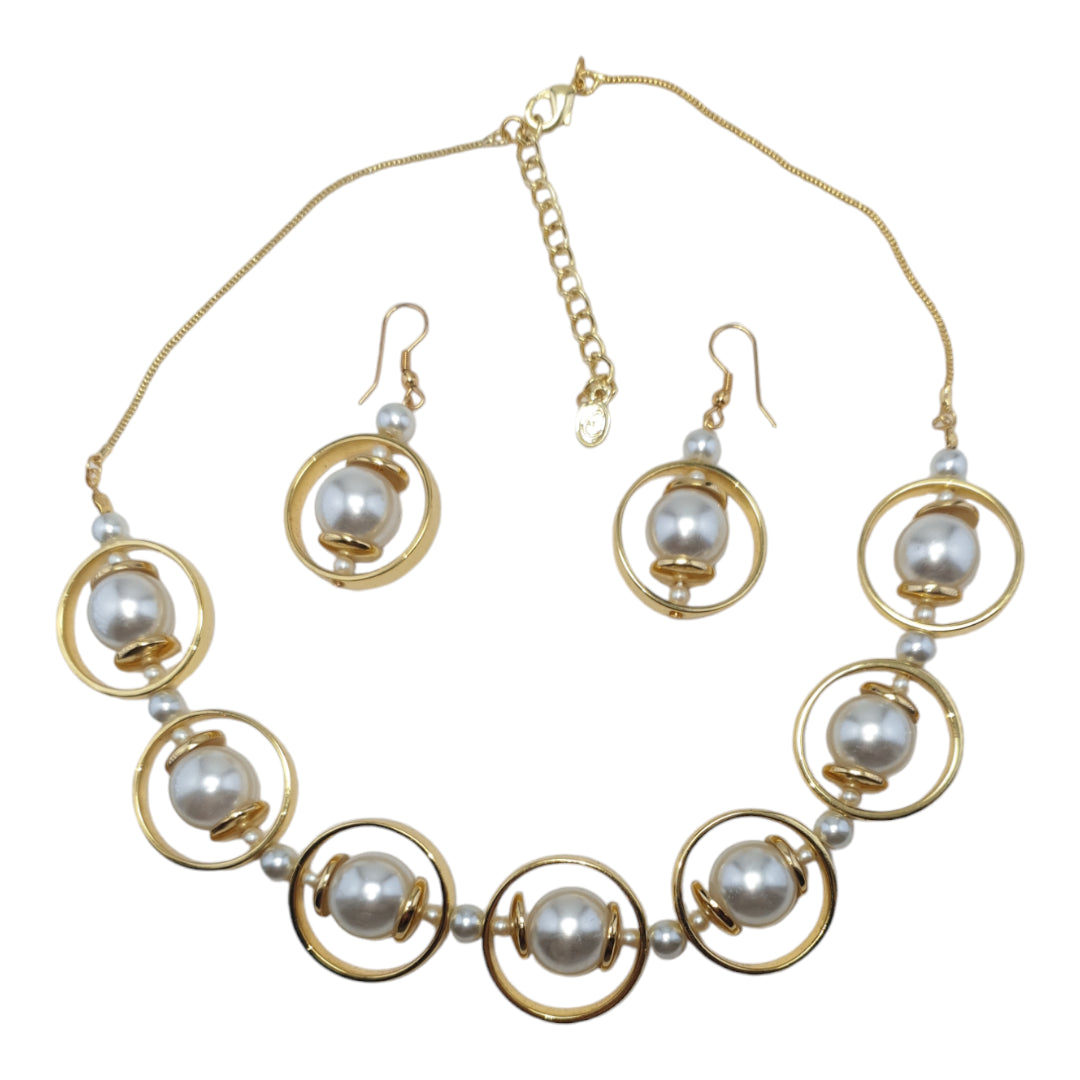 Gold Pearl Necklace & Earring Set