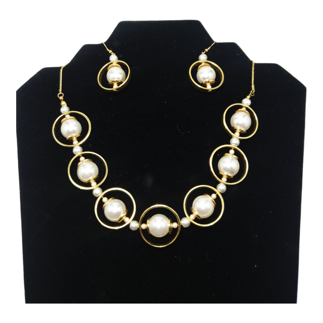Gold Pearl Necklace & Earring Set