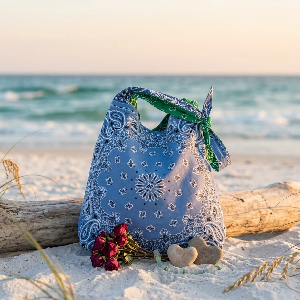 Blue-Green Reversable Print Tote Bag