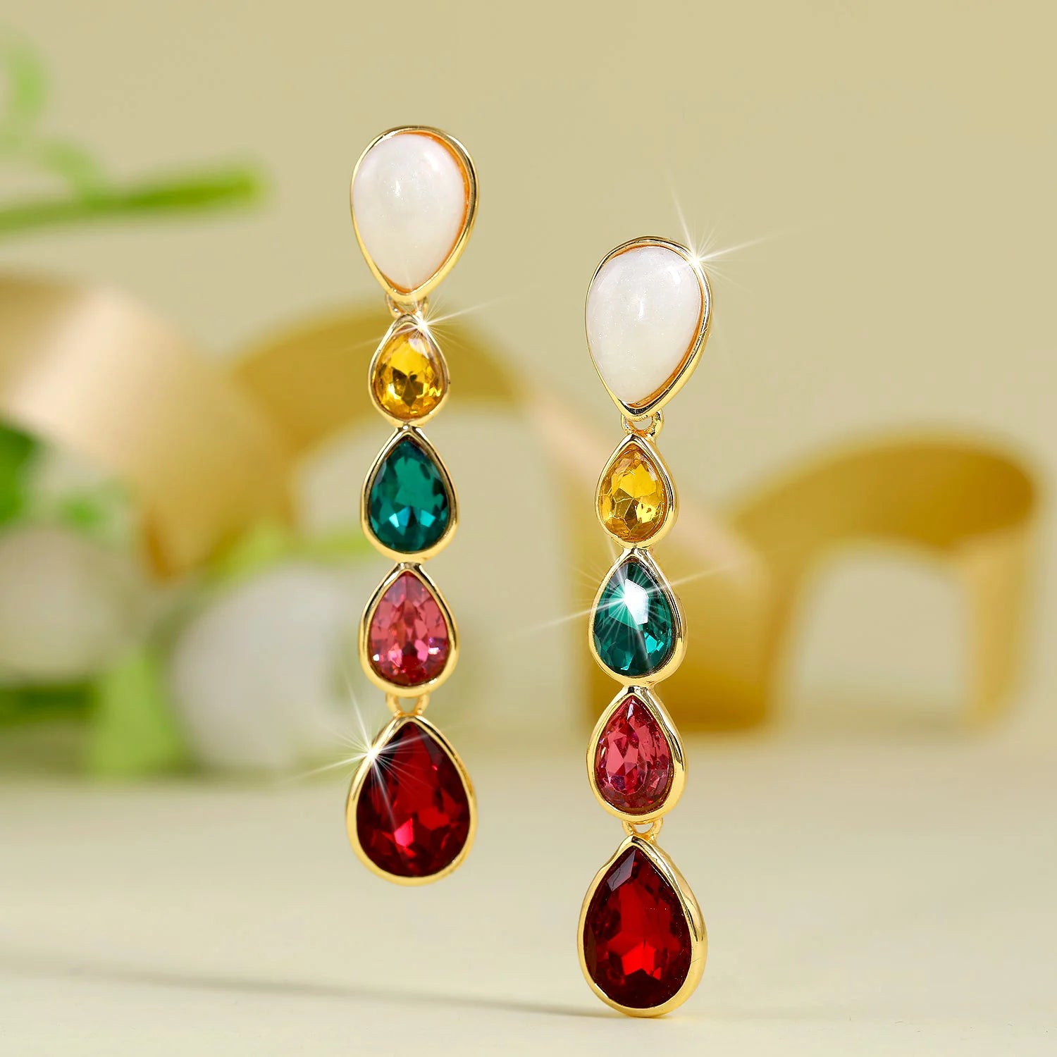 Multi-Gem Drop Earrings