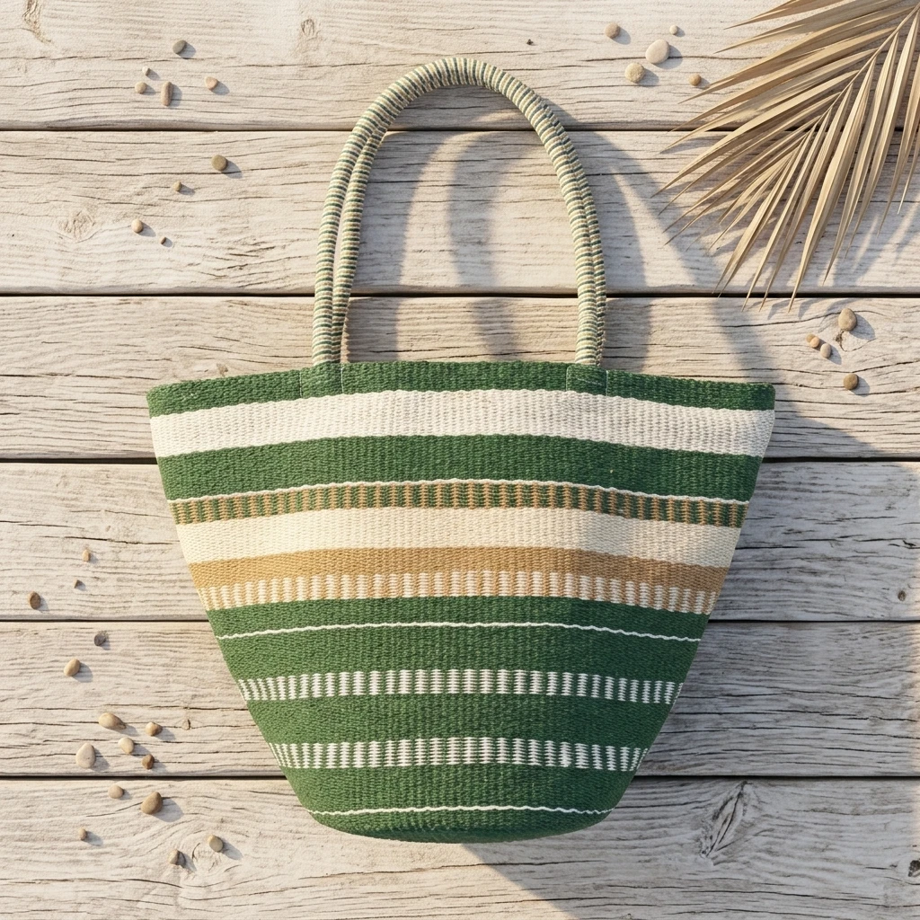 Striped Woven Tote Bag