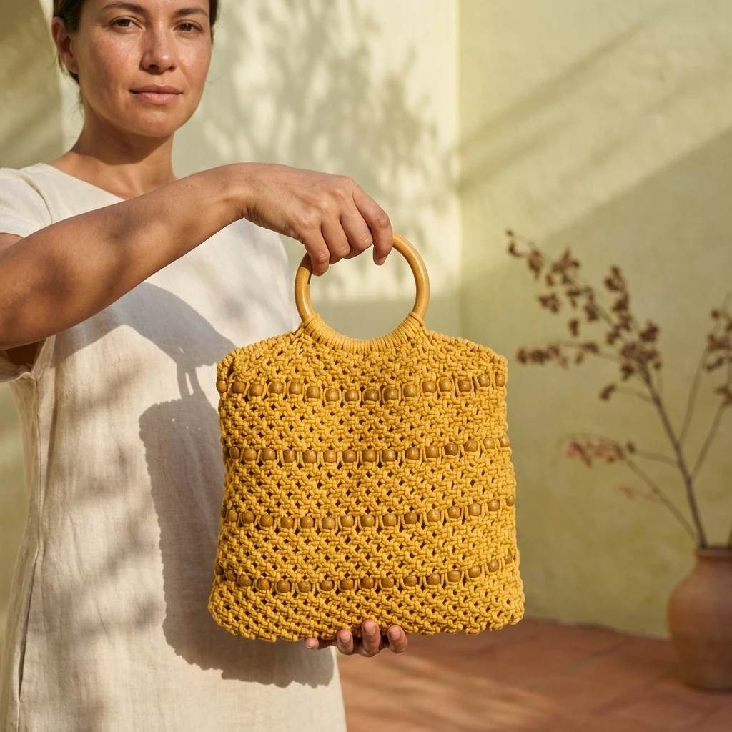 Mustard Macramé Handbag