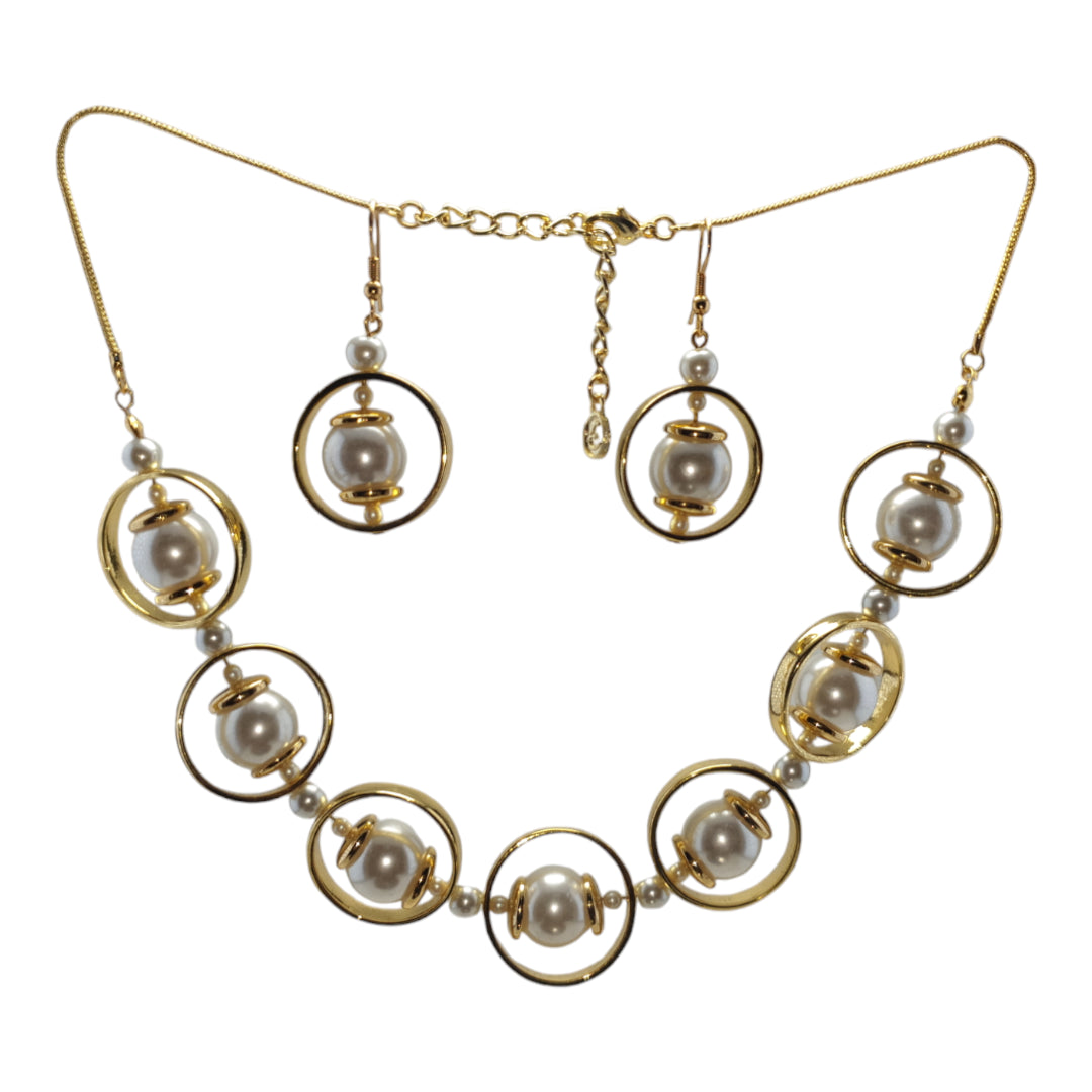 Gold Pearl Necklace & Earring Set
