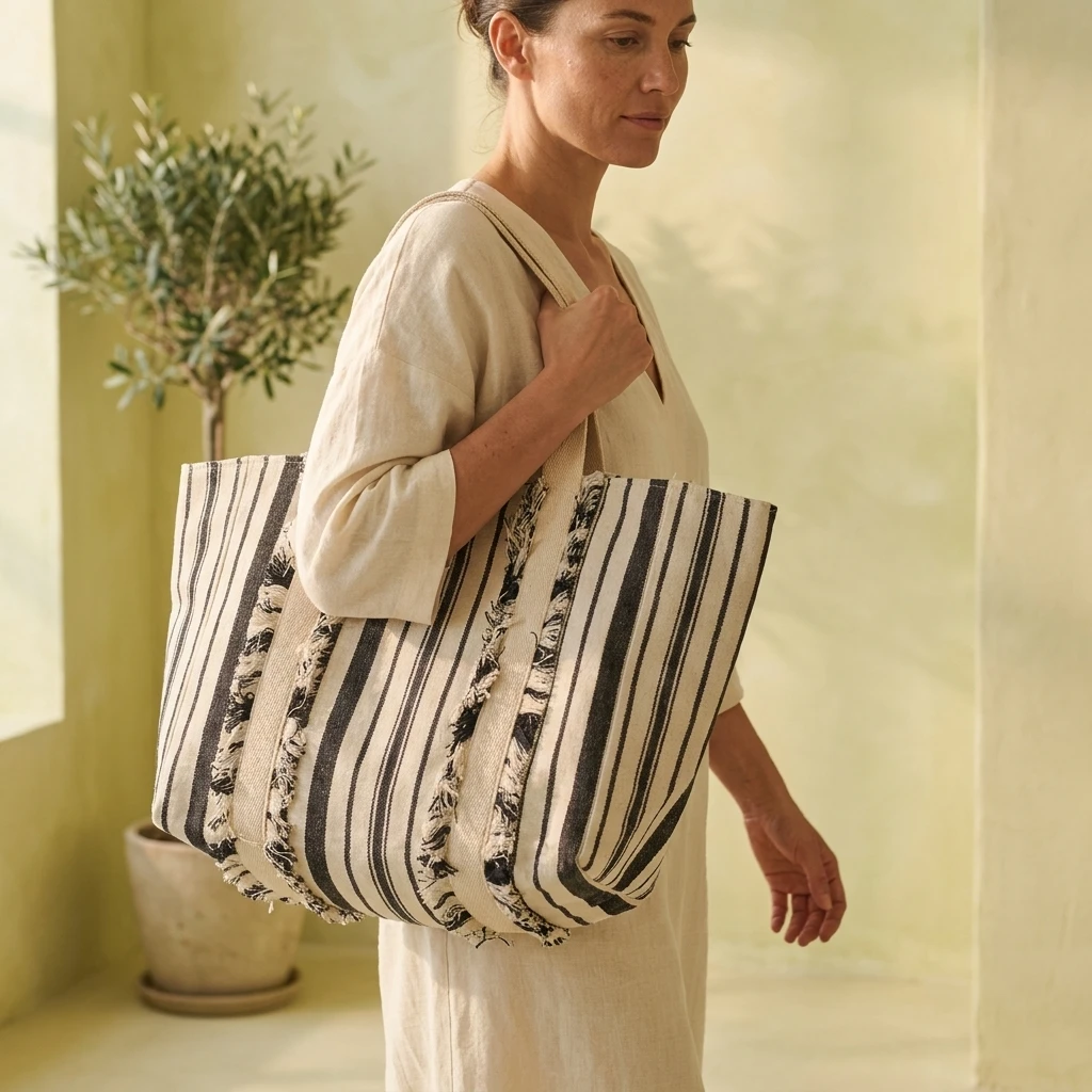 Striped Canvas Tote Bag
