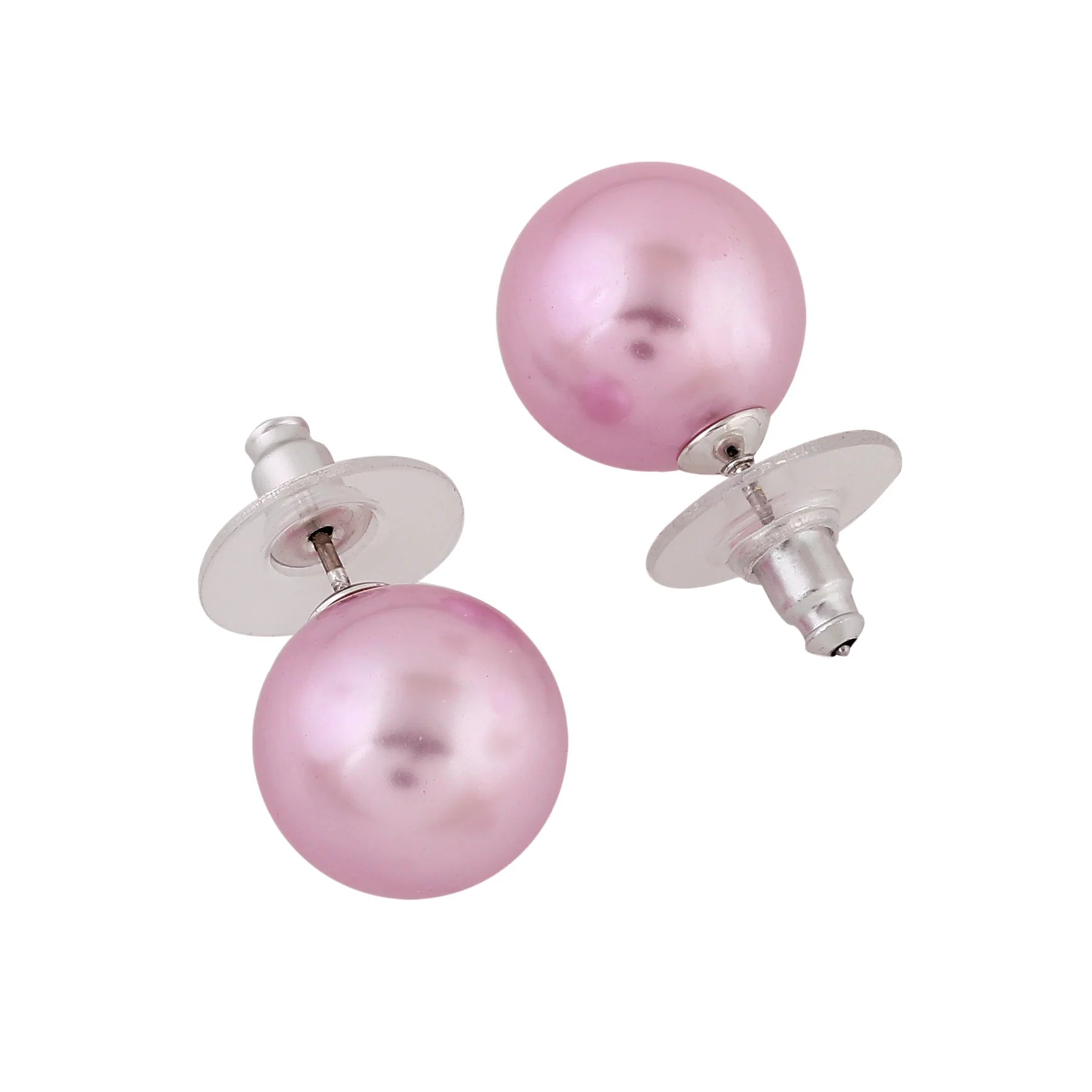 Rhodium Plated Shimmering Pearl Stud Earrings - light Purple