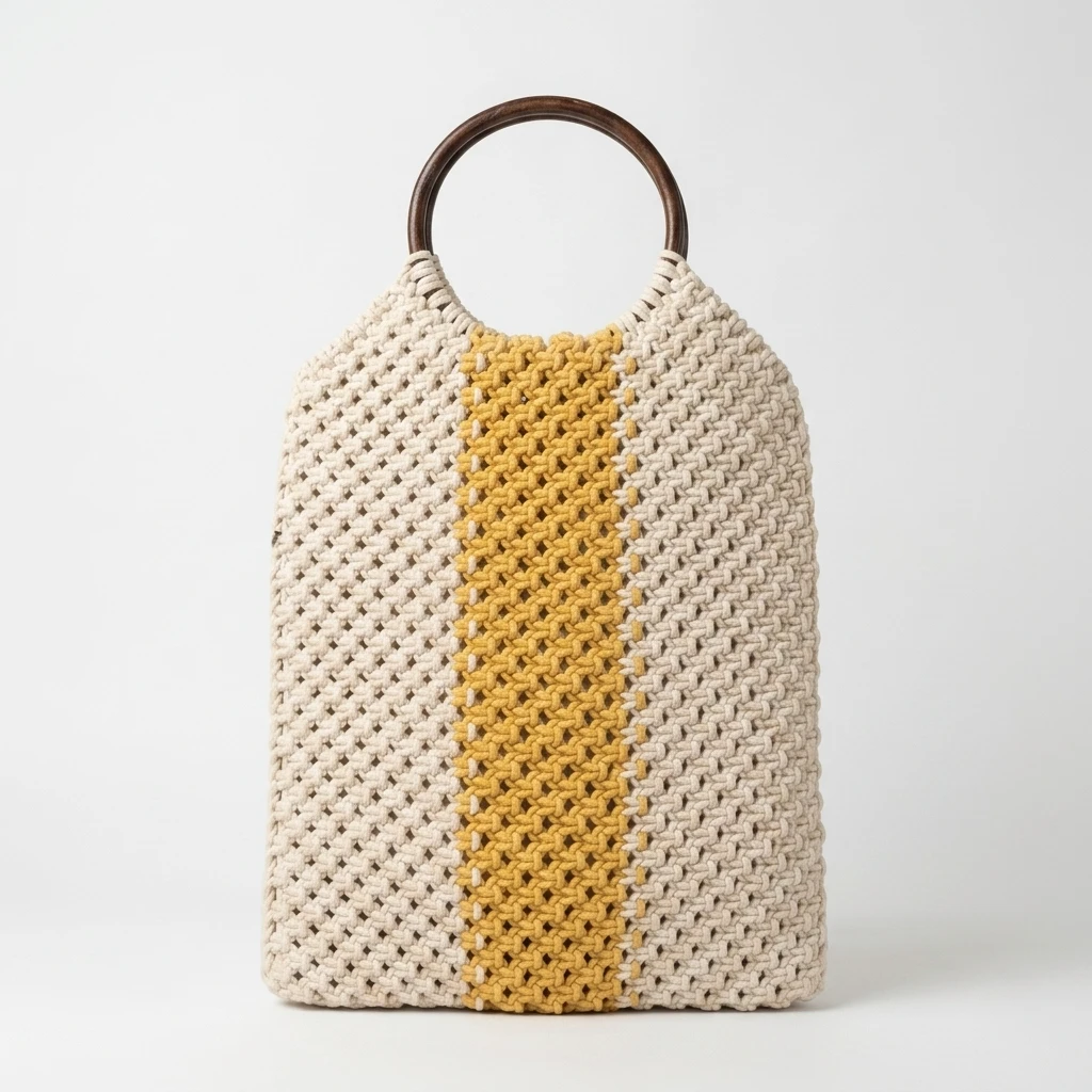 Woven Tote Bag With Wooden Handle 