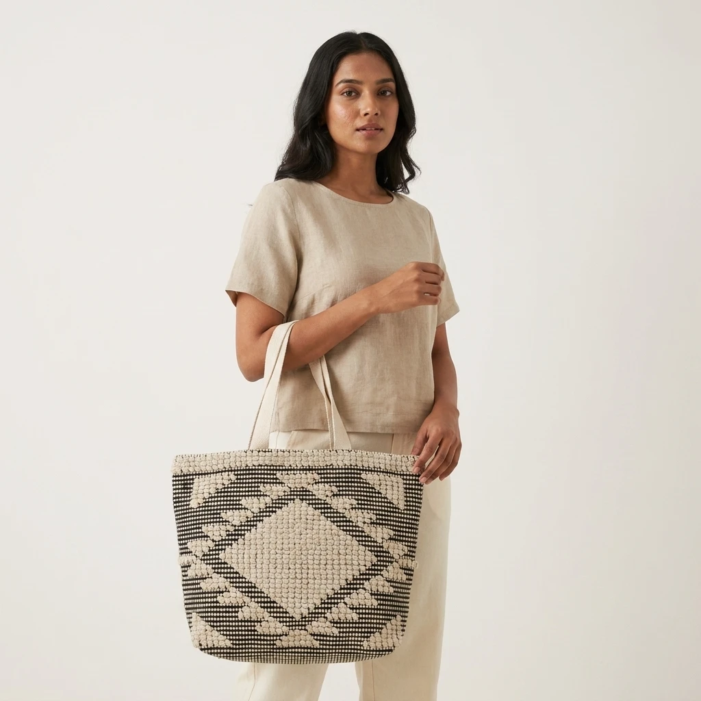 Geometric Woven Tote Bag