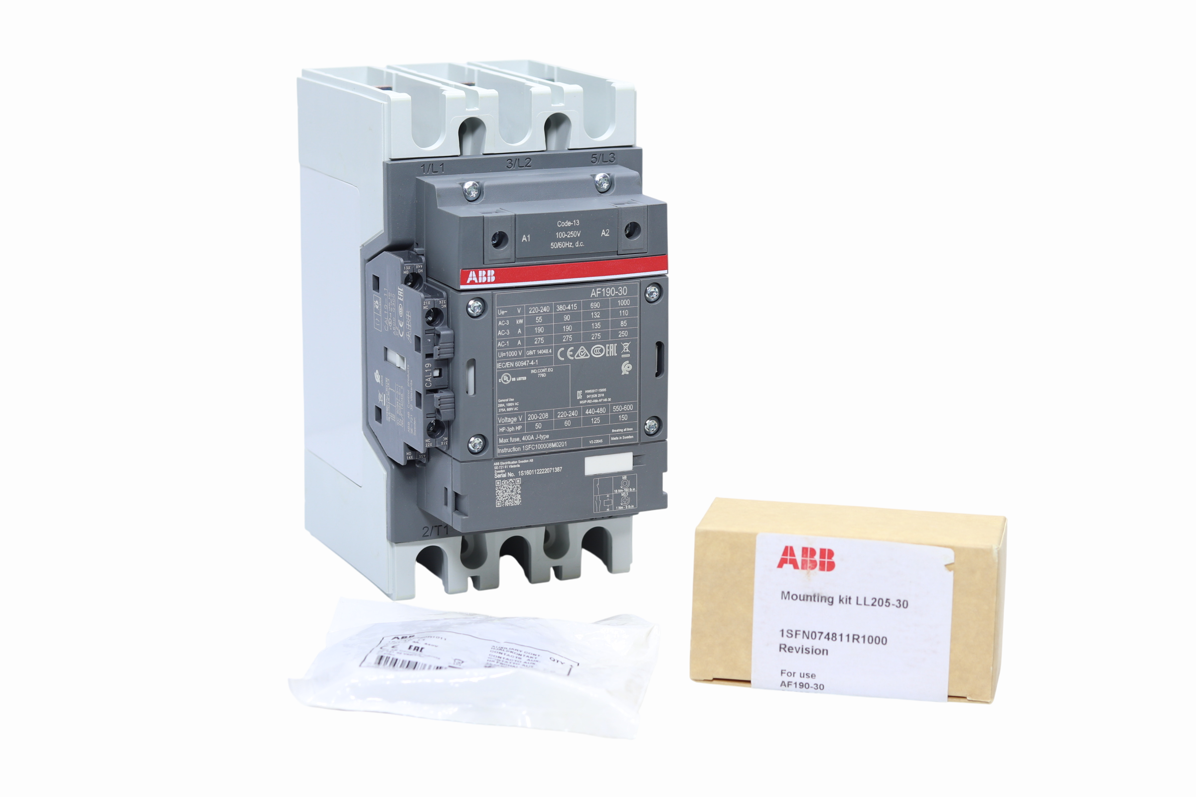 Contactor Abb Af Tripolar 190a 90kw Ac3 Bobina