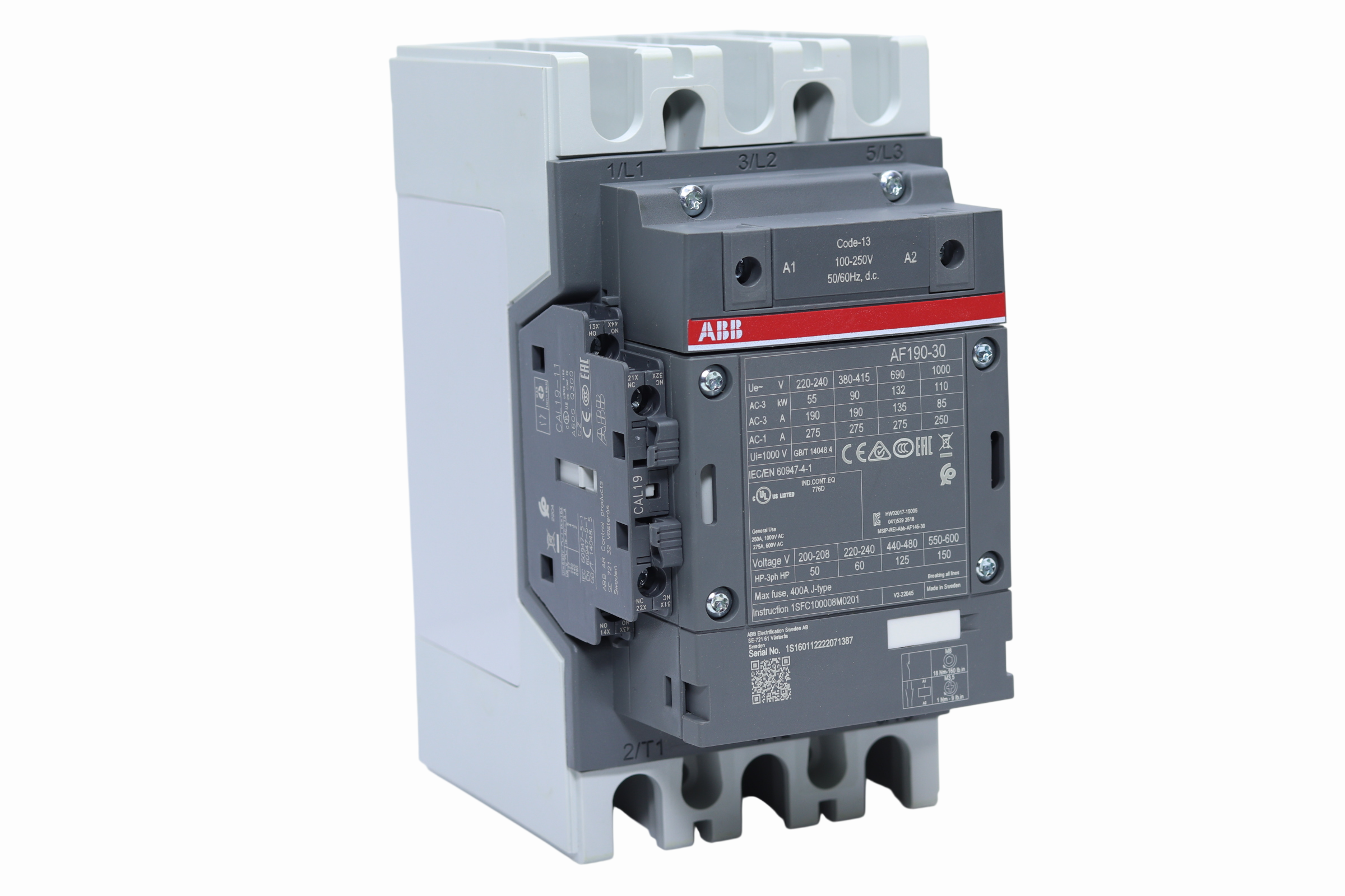 Contactor Abb Af Tripolar 190a 90kw Ac3 Bobina