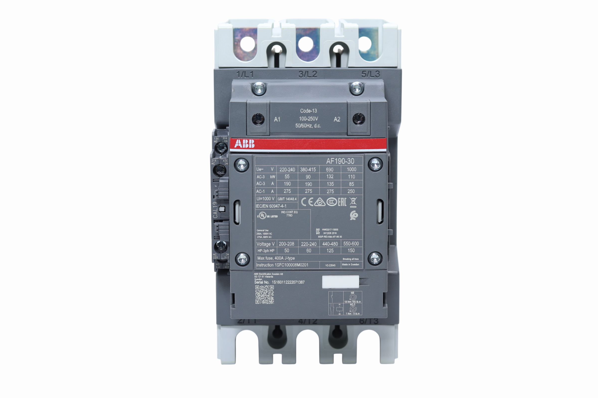 Contactor Abb Af Tripolar 190a 90kw Ac3 Bobina