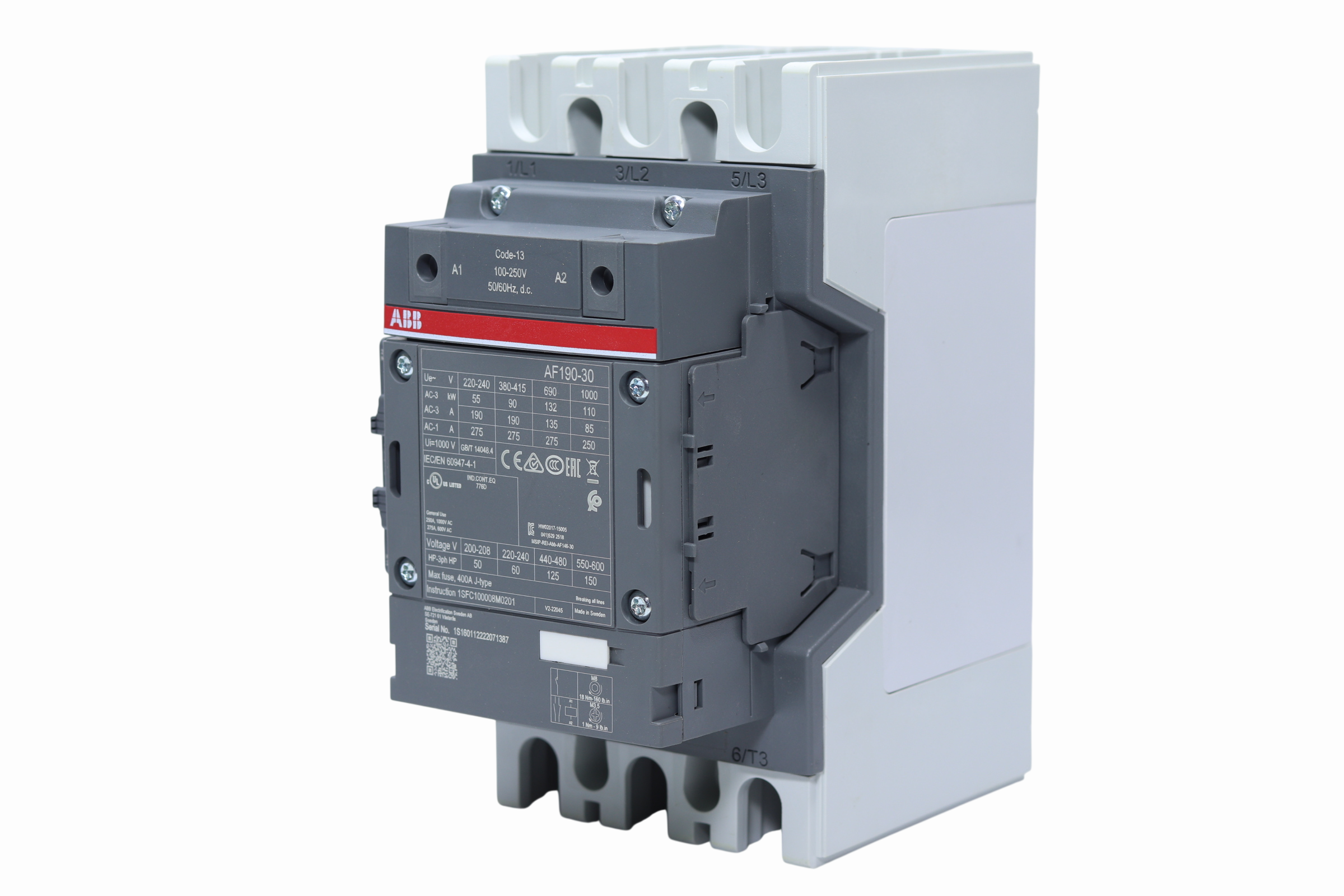 Contactor Abb Af Tripolar 190a 90kw Ac3 Bobina