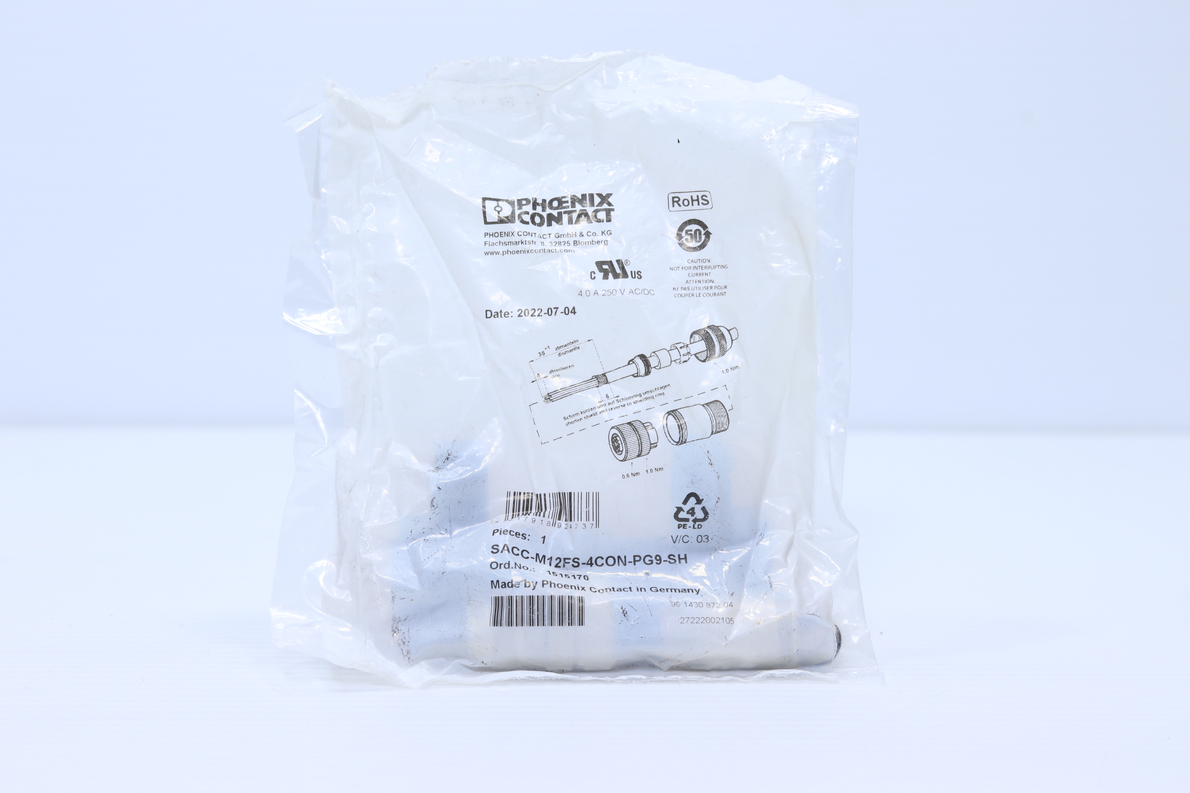 Conector de 5 pines Hembra Phoenix Contact Sacc-m12fs-4con-pg9-sh