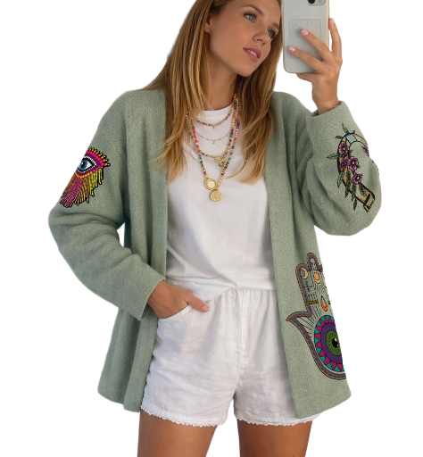 Saco Bordado Verde Boho