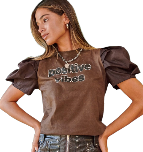 Remera marrón Positive Vibes