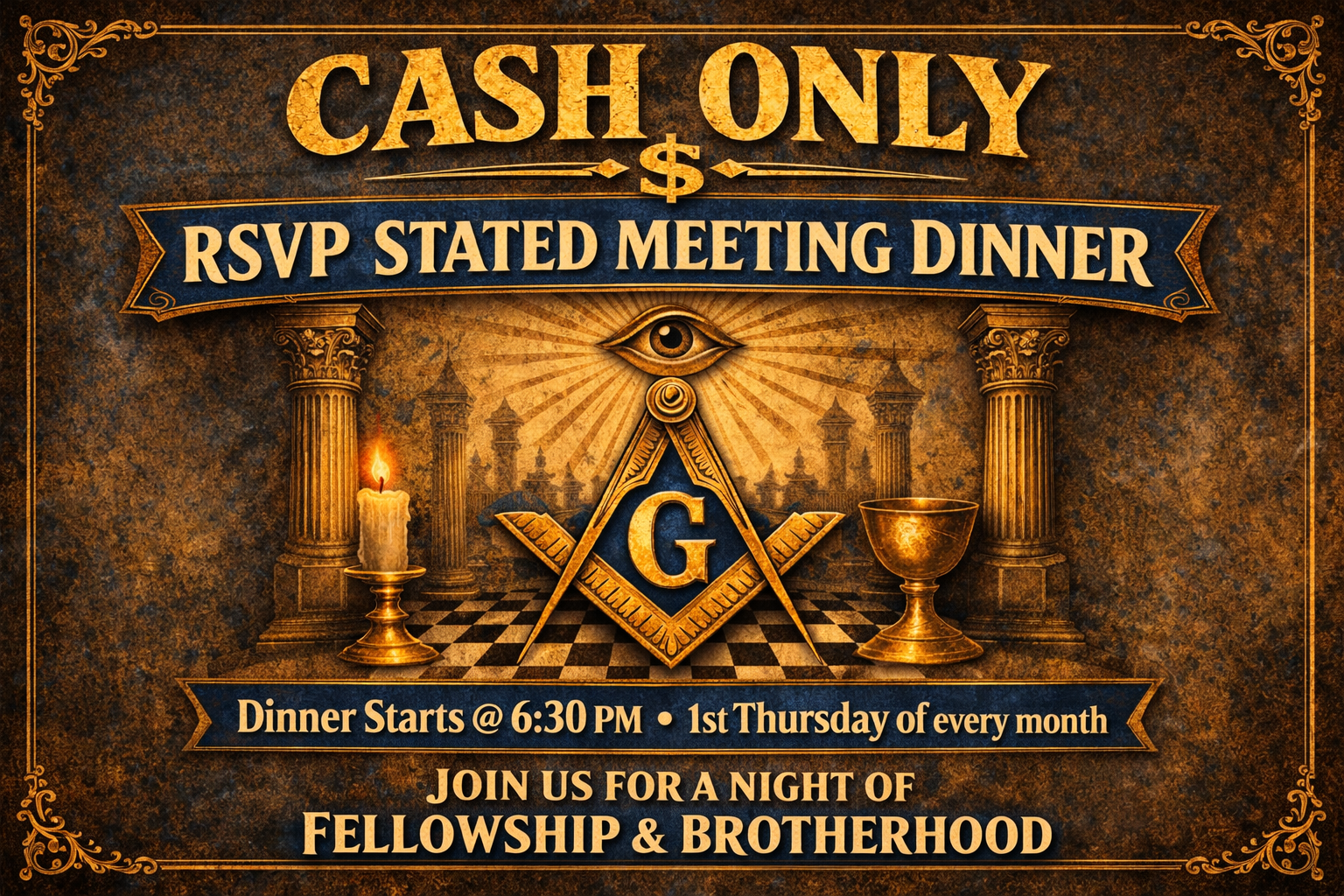 April CASH ONLY RSVP for Stated Meeting Dinner