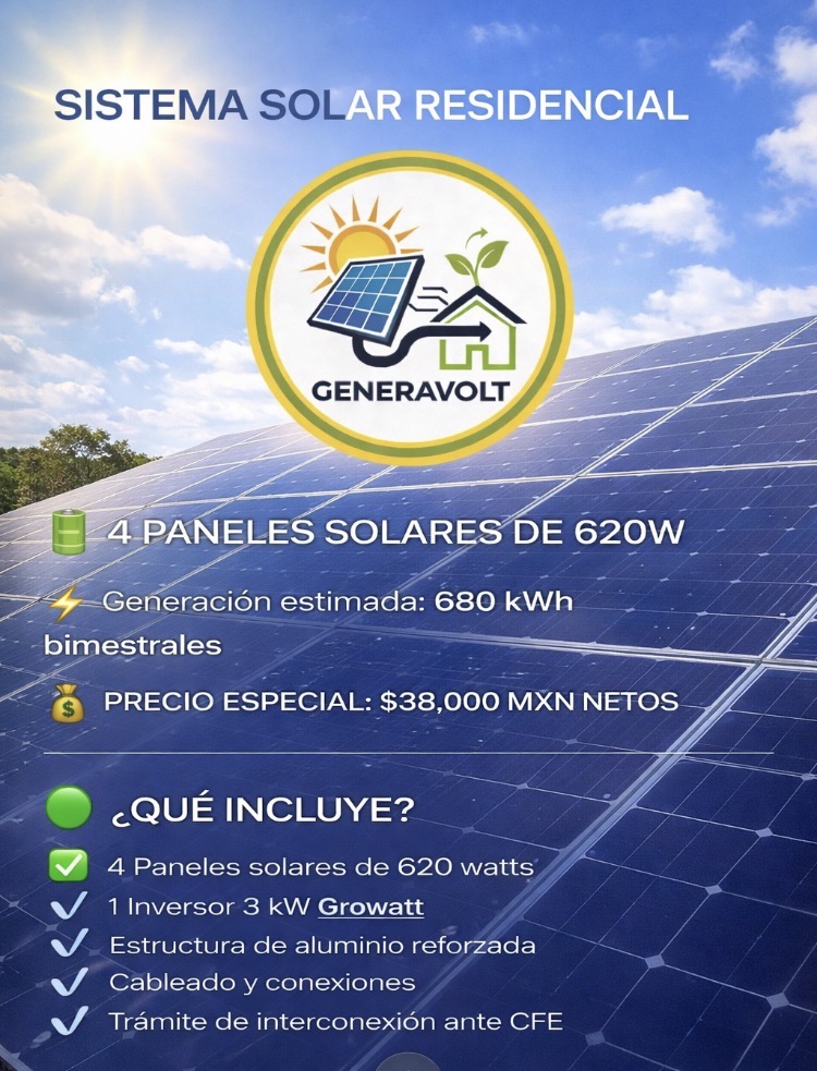 4 paneles solares de 620 watts