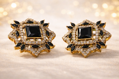 Midnight Star Black Onyx Crystal Stud Earrings