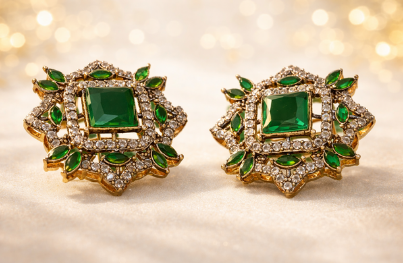 Victorian Bloom Emerald Crystal Stud Earrings