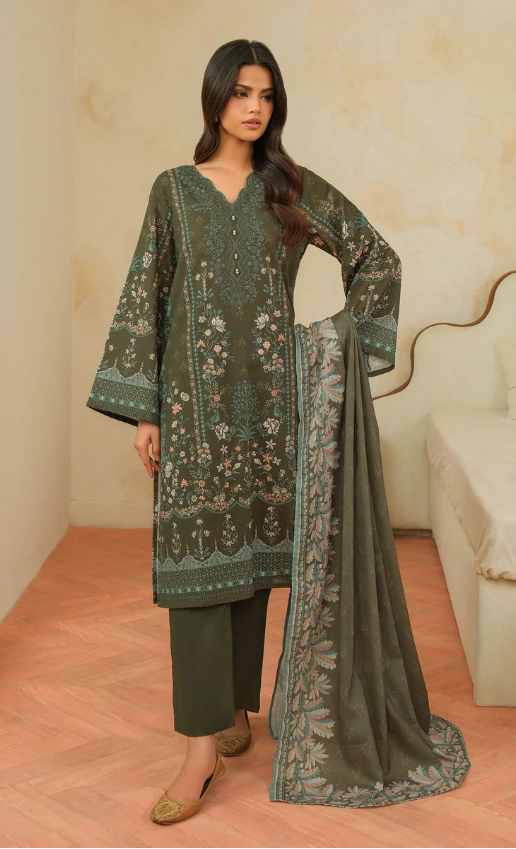3 Piece Elegant Printed Khaddar Suit (Unstitched)