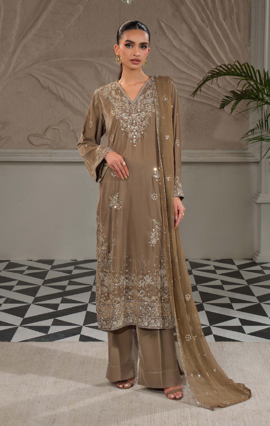 3 Piece Embroidered Velvet Suit (Unstitched)